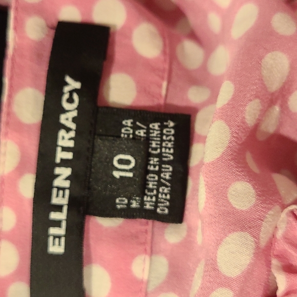 Ellen Tracy pink polka dot short-sleeved blouse 100% silk - Picture 4 of 5